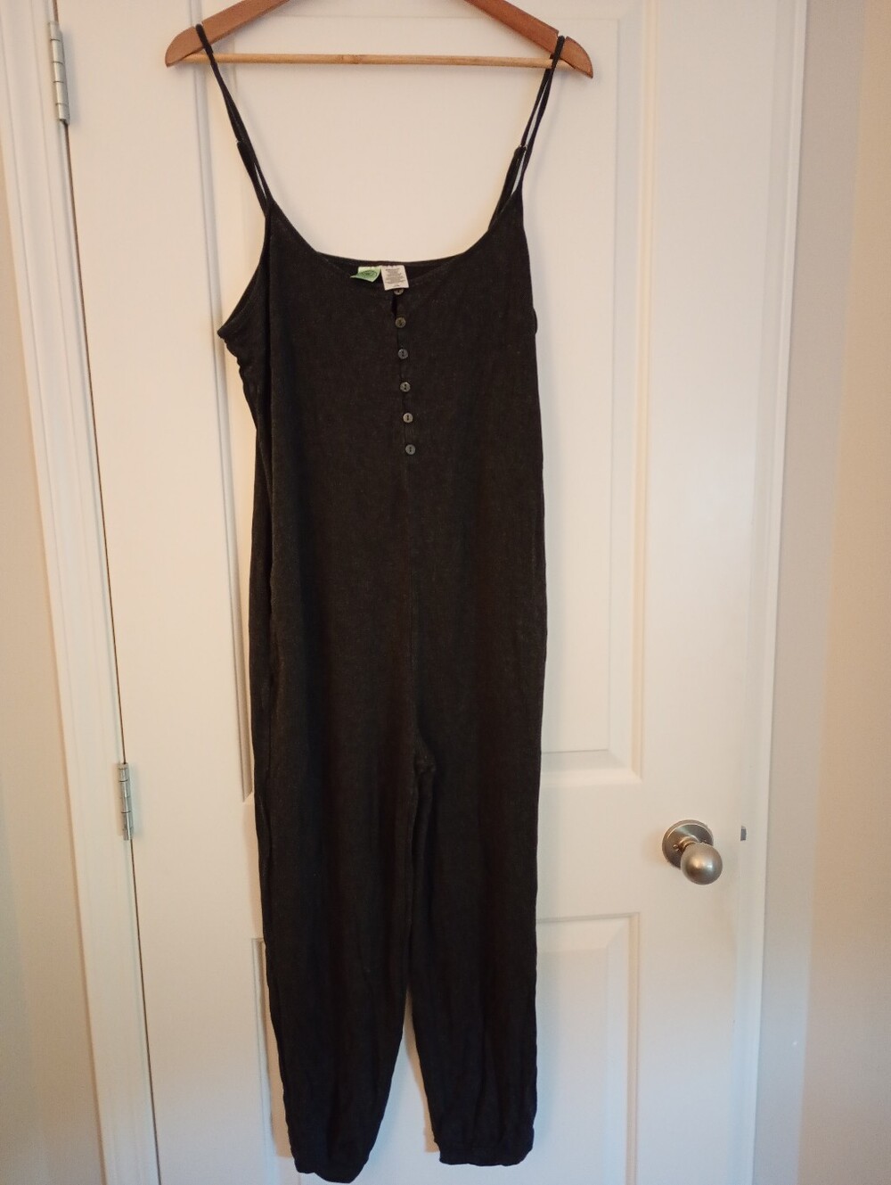 Honeydew~ Charcoal Button-Front Jumpsuit with Spaghetti Straps(L)